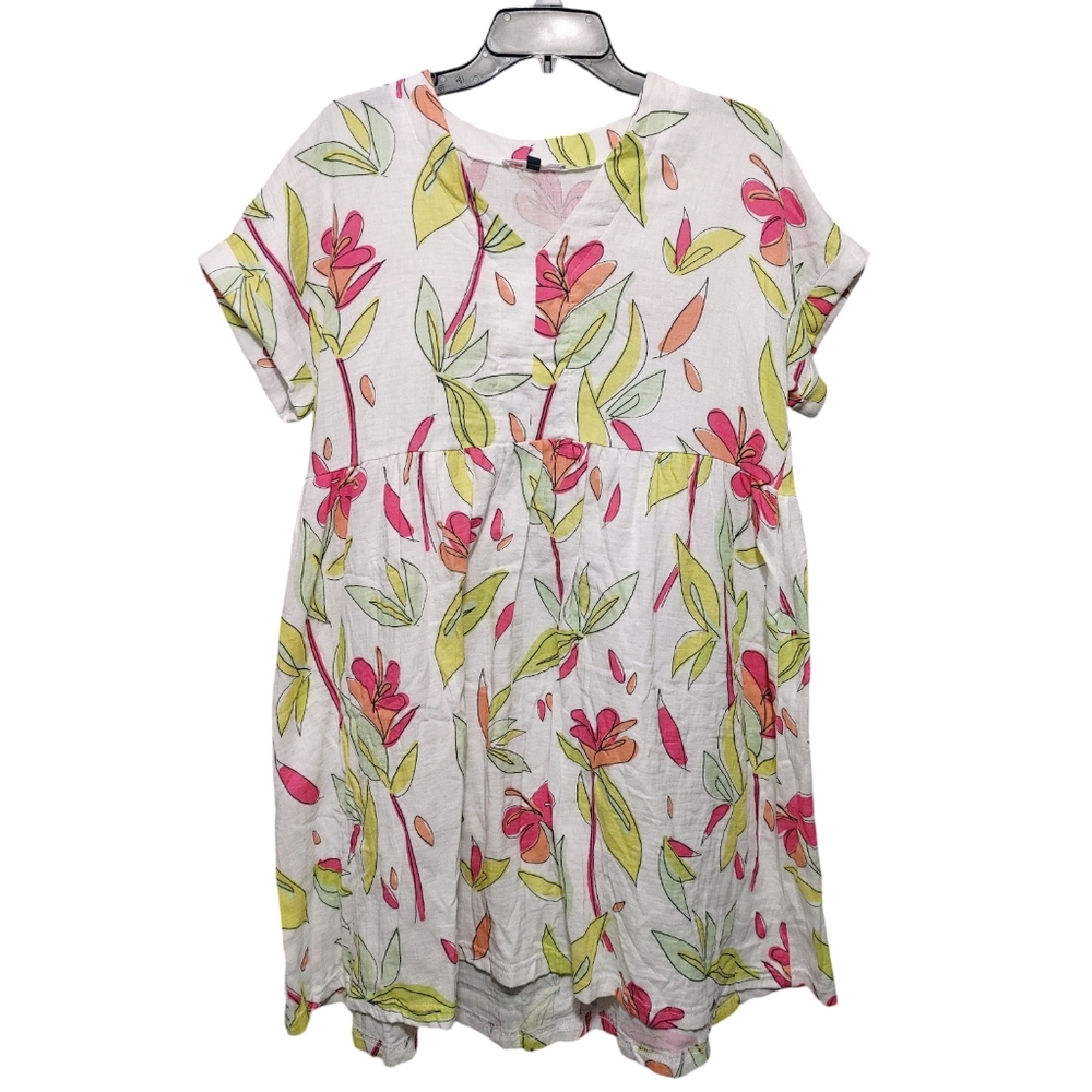 Michelle McDowell White Cotton Floral Short Sleeve Mini Dress Women's Size Large